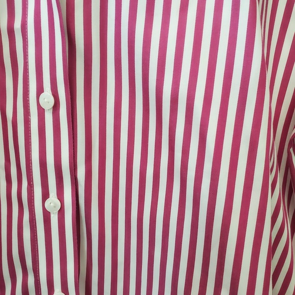 Foxcroft Button Down Shirt Women 10 Pink Striped Non-Iron Shaped Fit Long Sleeve - Picture 2 of 4